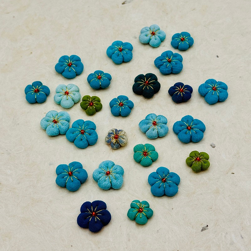 Vintage Kimono Fabric Plum Blossom Handmade Parts - Blue