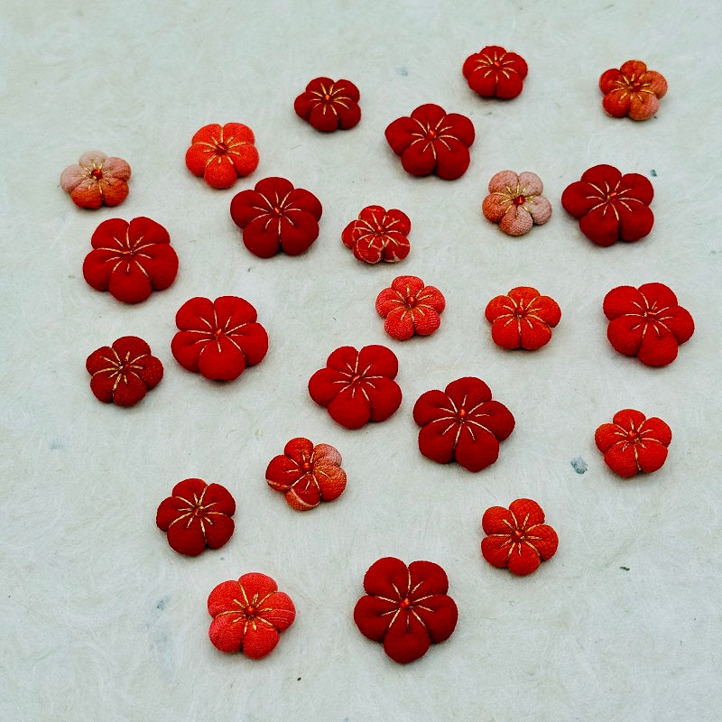 Vintage Kimono Fabric Plum Blossom Handmade Parts - Red