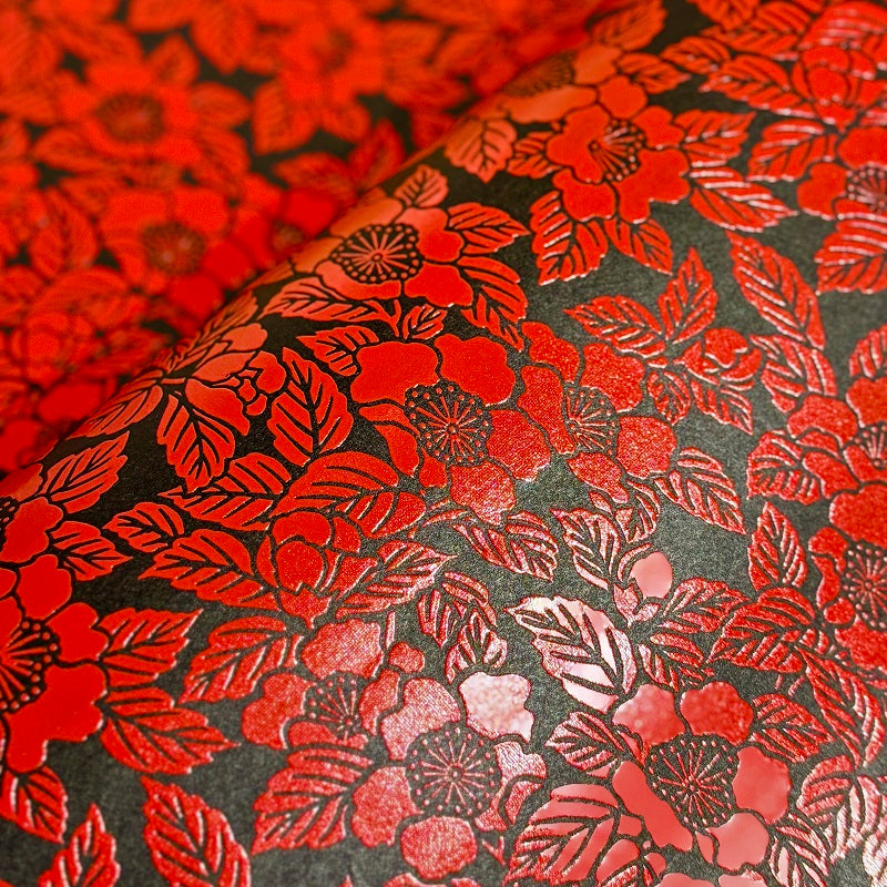 Urushi-Style Washi – Raised Lacquer Japanese Decorative Paper (Camellia) U004