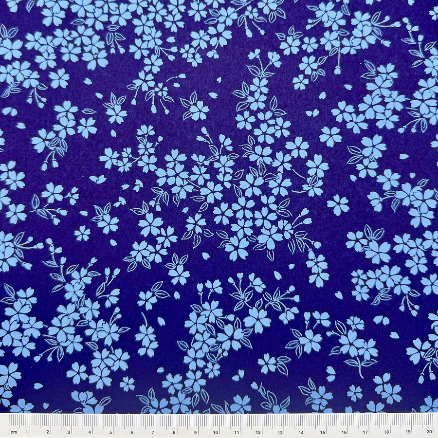 Japanese Yuzen Washi Paper - Cherry Blossoms - Blue - Y1302