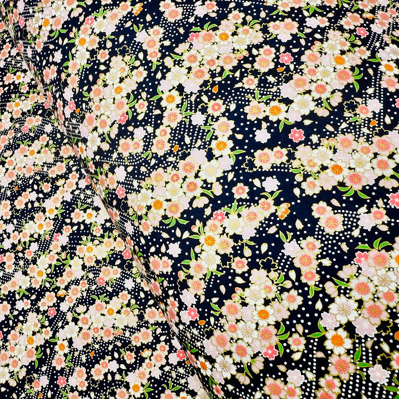 Japanese Yuzen Washi Paper - Cherry blossoms -Dark Blue - Y1335