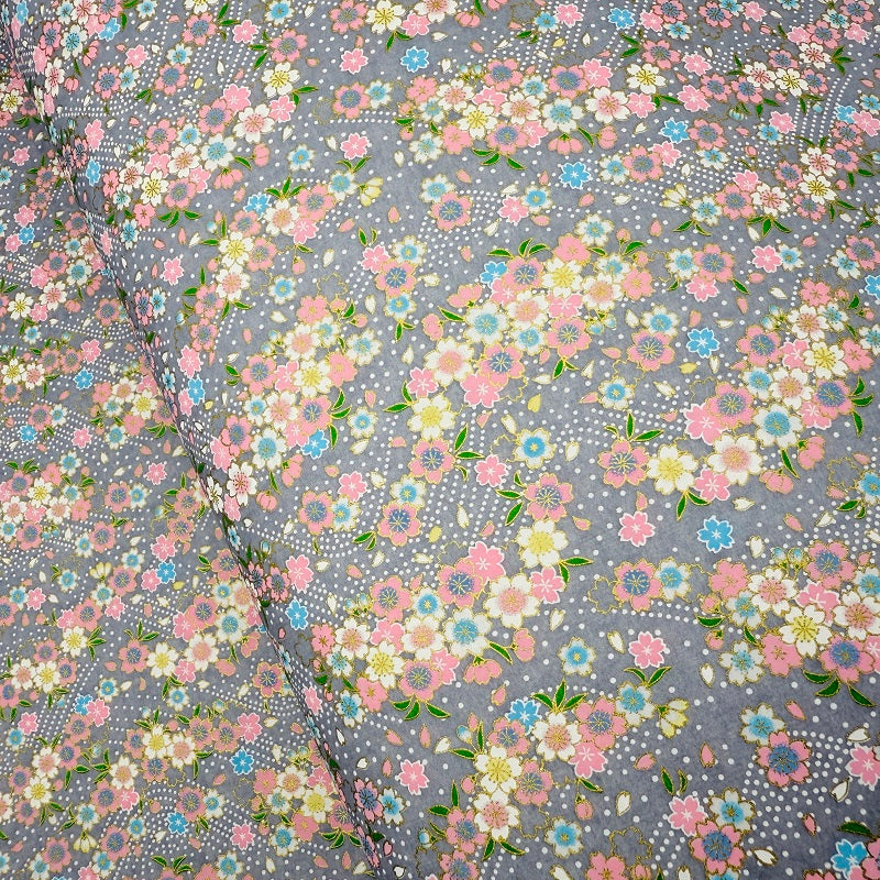 Japanese Yuzen Washi Paper - Cherry blossoms - Light Grey - Y1353