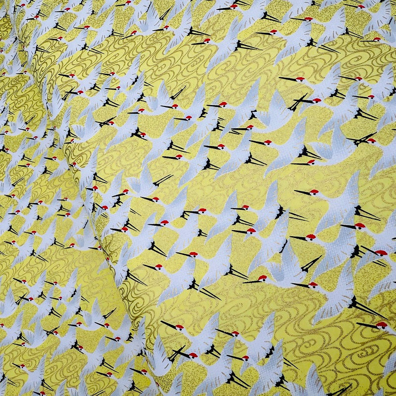 Japanese Yuzen Washi Paper - Cranes - Cream Yellow - Y1354
