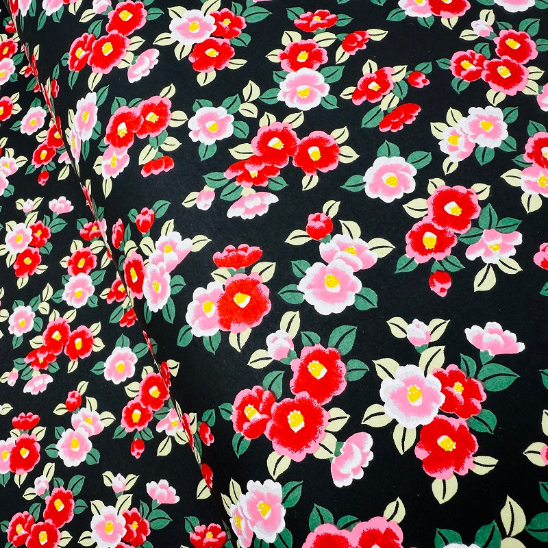 Japanese Yuzen Washi Paper - Camellia - Red, Pink, Black - Y1365