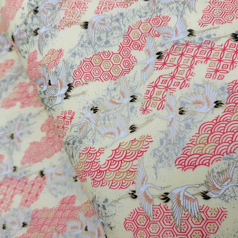 Japanese Yuzen Washi Paper - Flying Cranes - Cream - Y1373