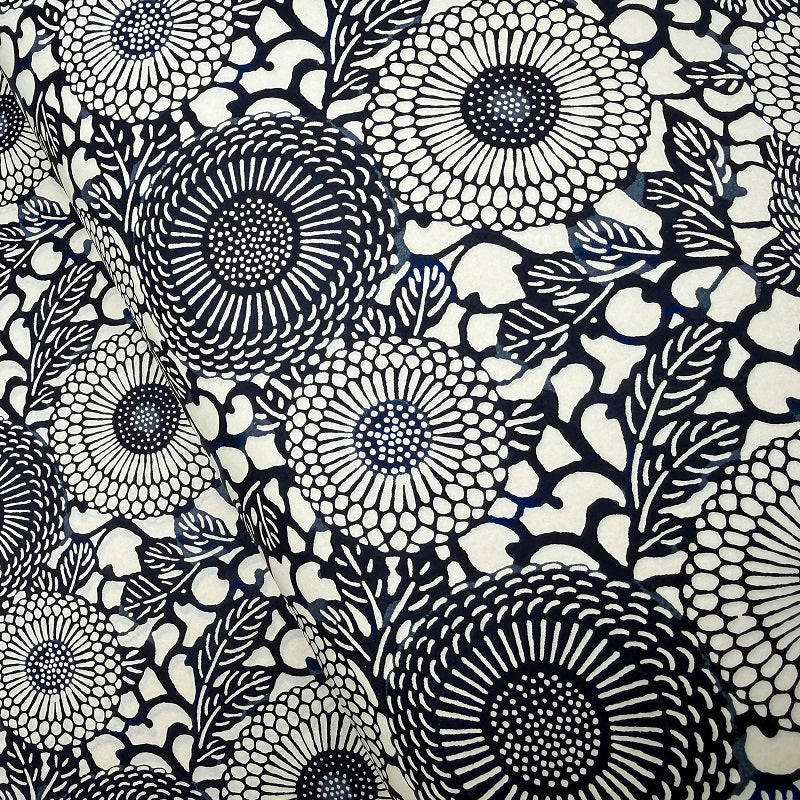 Japanese Yuzen Washi Paper - Bold Floral- Black, Grey - Y1385