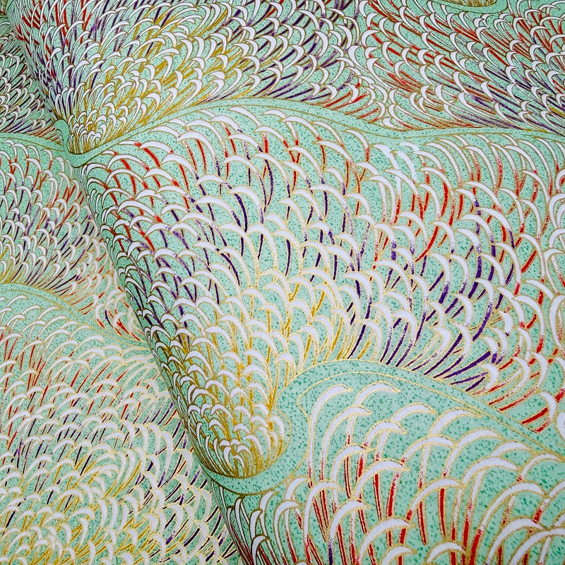 Japanese Yuzen Washi Paper - Chrysanthemum petals - Mint Green - Y1388