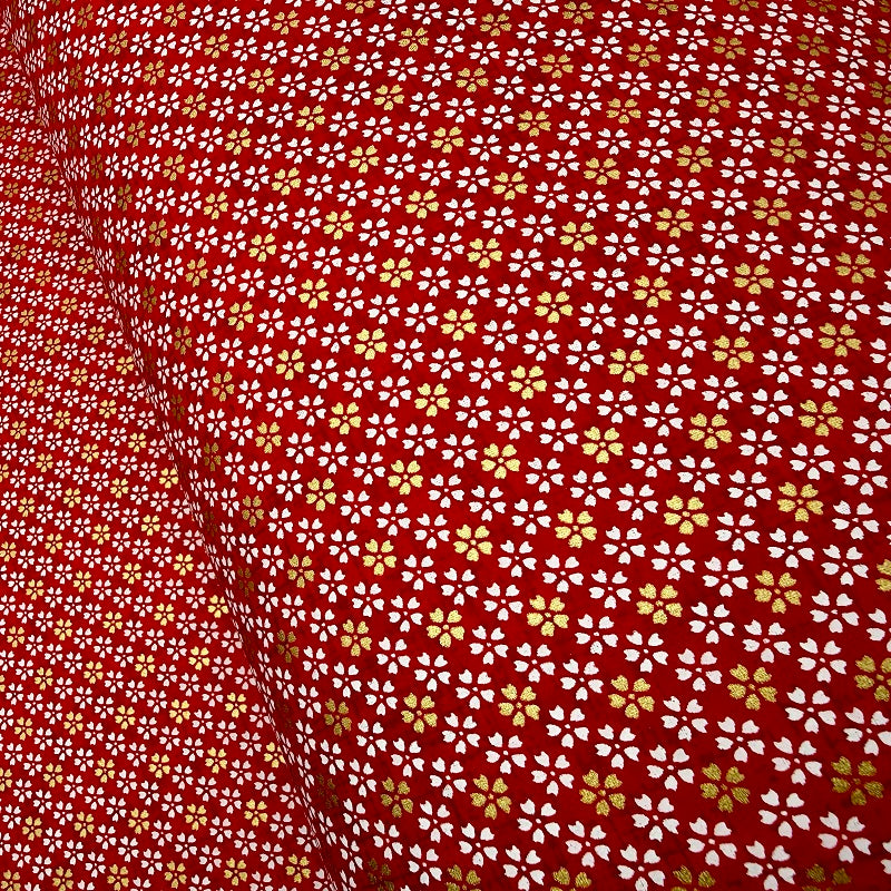 Japanese Yuzen Washi Paper - Small floral - White, Gold, Red - Y1403