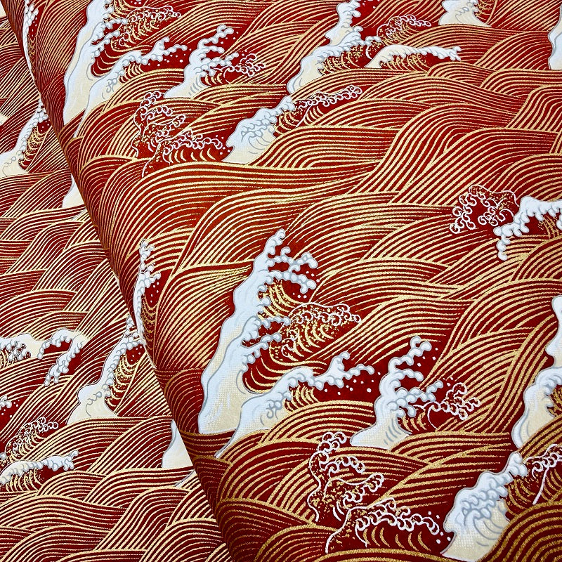 Japanese Yuzen Washi Paper - Waves - Dark Red- Y1409