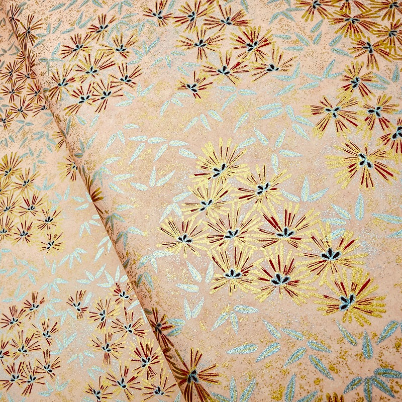 Japanese Yuzen Washi Paper - Pine needles & bamboo leaves - Pink - Y1410