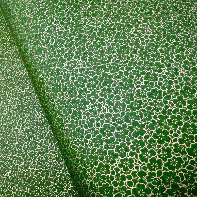 Japanese Yuzen Washi Paper - Gold Line Floral - Matcha Green - Y1419
