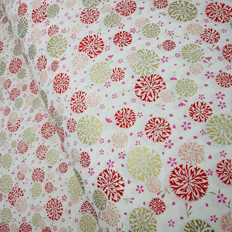 Japanese Yuzen Washi Paper - Grove of Trees - Red, Pink, Gold, White - Y1428