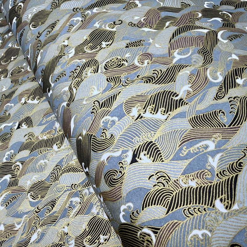 Japanese Yuzen Washi Paper - Waves - Grey, Brown - Y1439