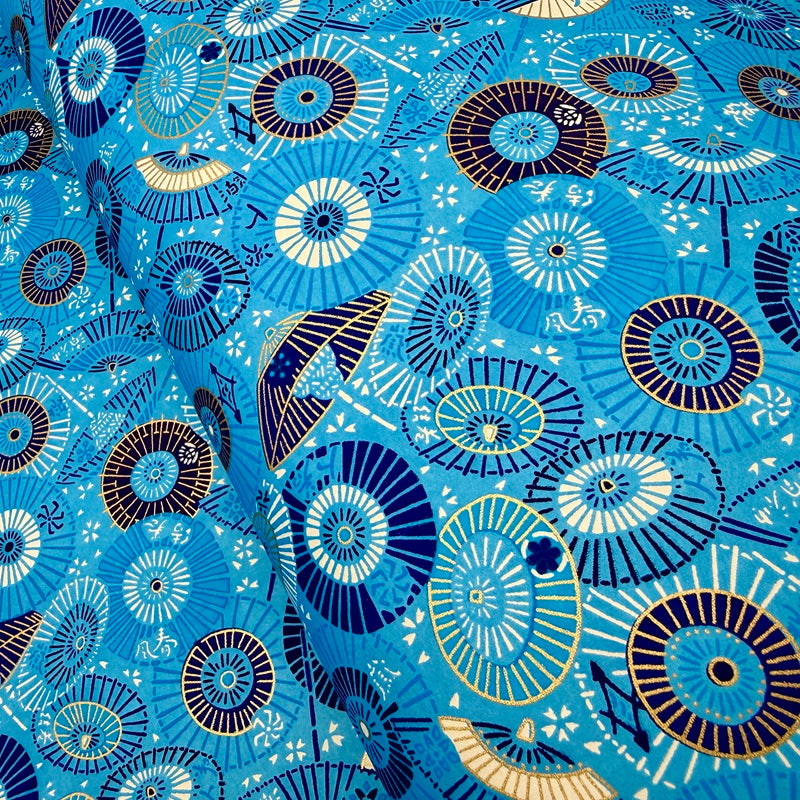 Japanese Yuzen Washi Paper - Japanese Umbrella - Blue - Y1442