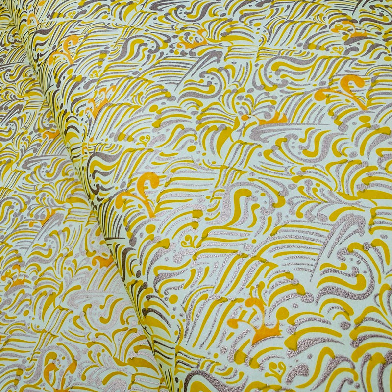 Japanese Yuzen Washi Paper - Waves - Yellow, Gold - Y1444
