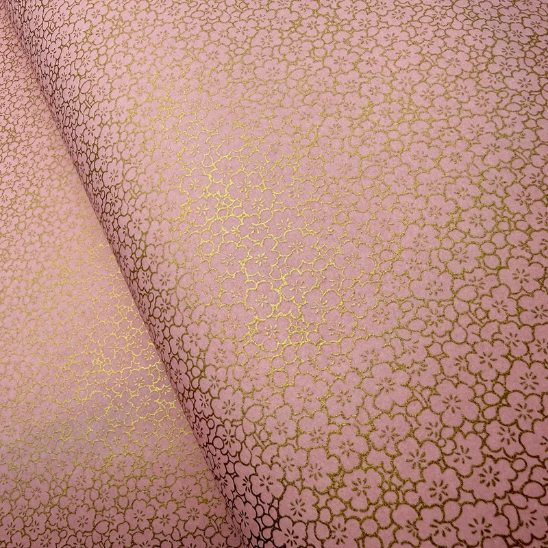 Japanese Yuzen Washi Paper - Golden Flower Line - Pink - Y1446