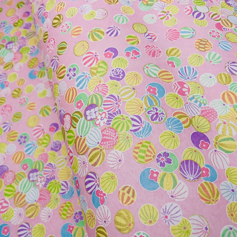 Japanese Yuzen Washi Paper -Colorful Temari Balls - Pastel Pink - Y1470