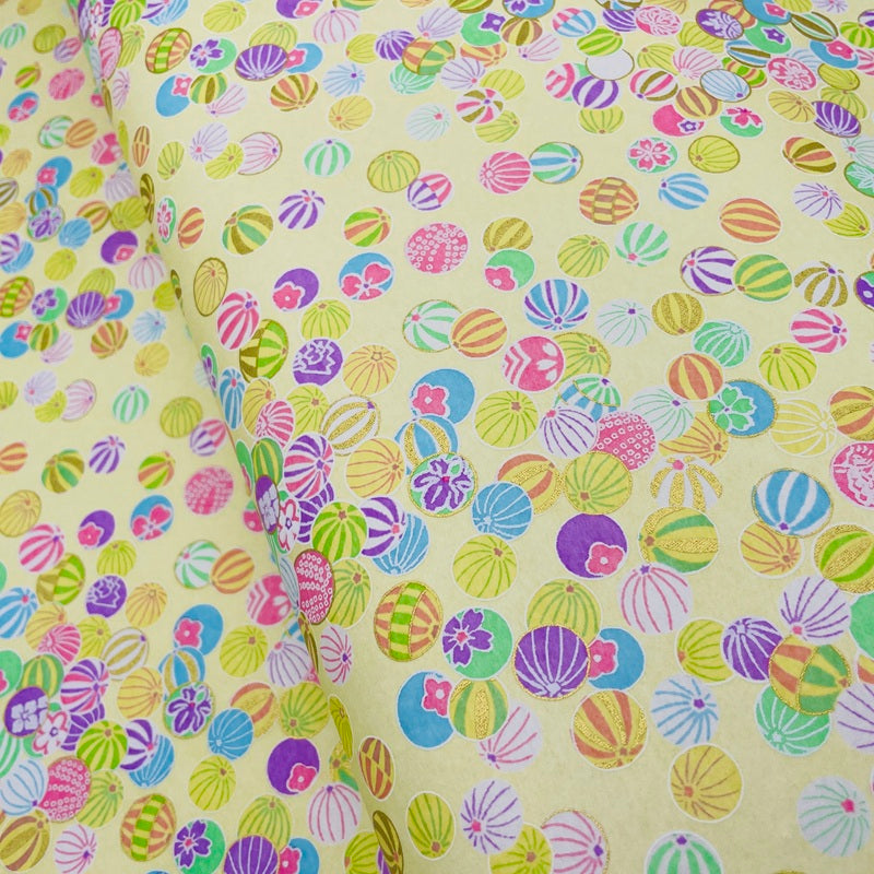 Japanese Yuzen Washi Paper -Colorful Temari Balls - Pastel Yellow - Y1471