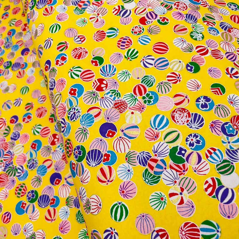 Japanese Yuzen Washi Paper -Colorful Temari Balls - Golden Yellow - Y1475