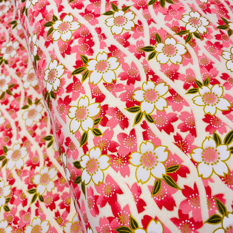 Yuzen Washi - Cherry Blossoms - Pink, Pearl White - Y1479