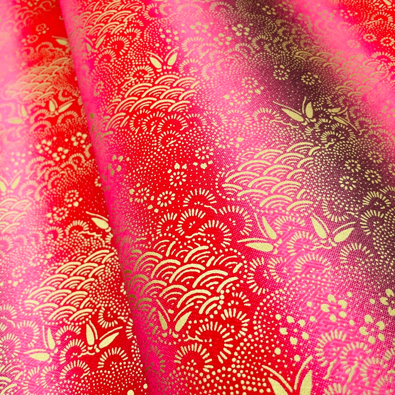 Yuzen Washi - Gold Floral Patterns - Red, Pink & Purple Gradient - Y1490