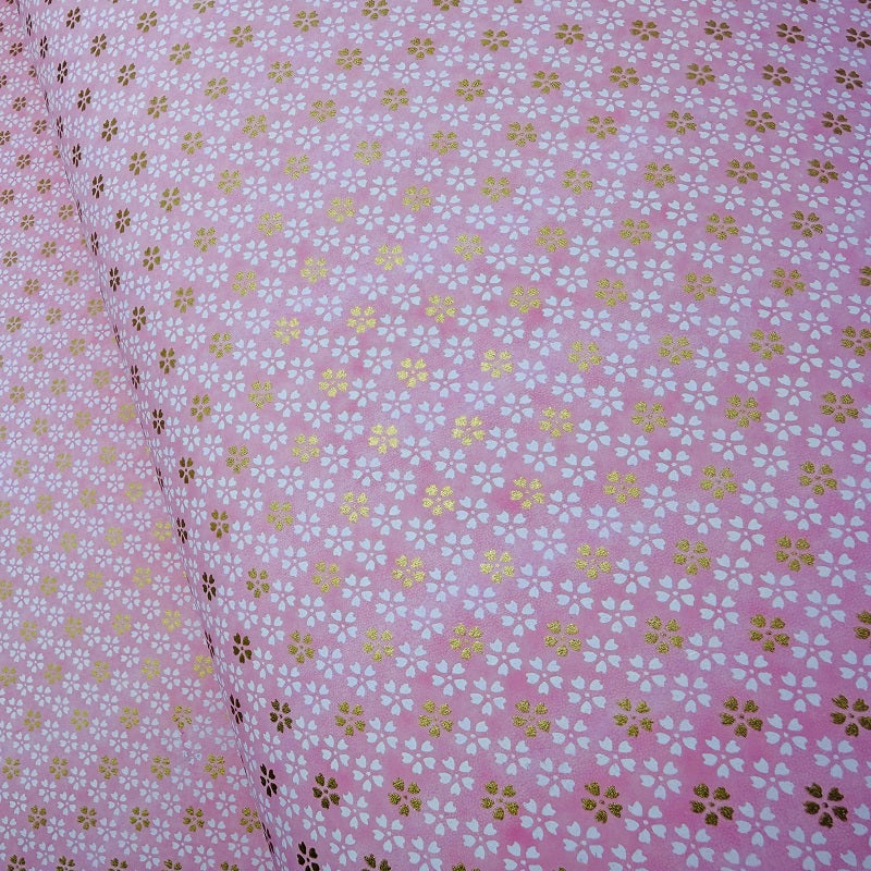 Japanese Yuzen Washi Paper - Small floral - White, Gold, Pink - Y1404