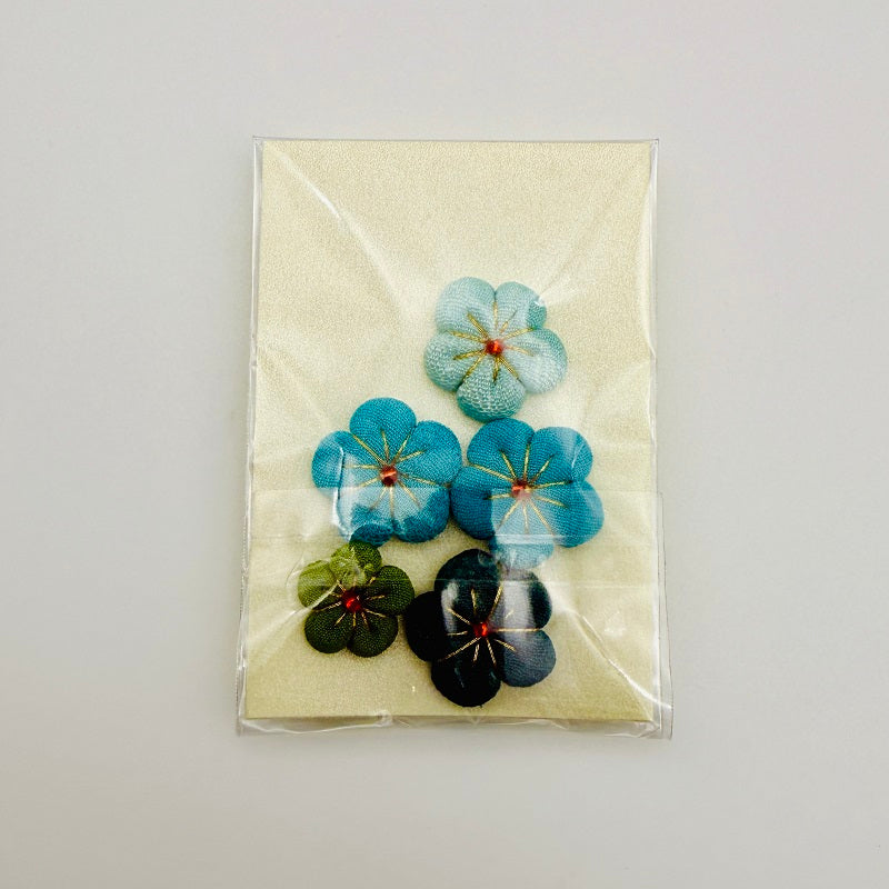 Vintage Kimono Fabric Plum Blossom Handmade Parts - Blue