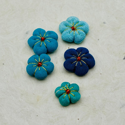 Vintage Kimono Fabric Plum Blossom Handmade Parts - Blue