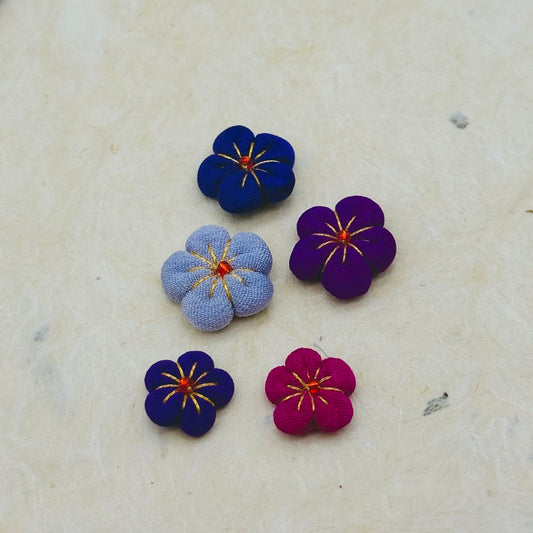 Vintage Kimono Fabric Plum Blossom Handmade Parts - Purple