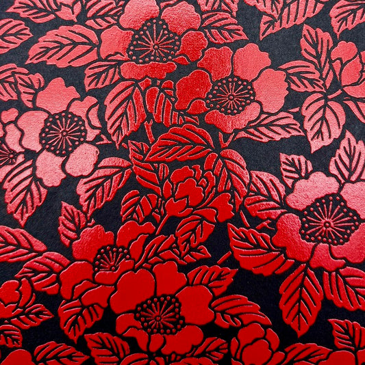 Urushi-Style Washi – Raised Lacquer Japanese Decorative Paper (Camellia) U004