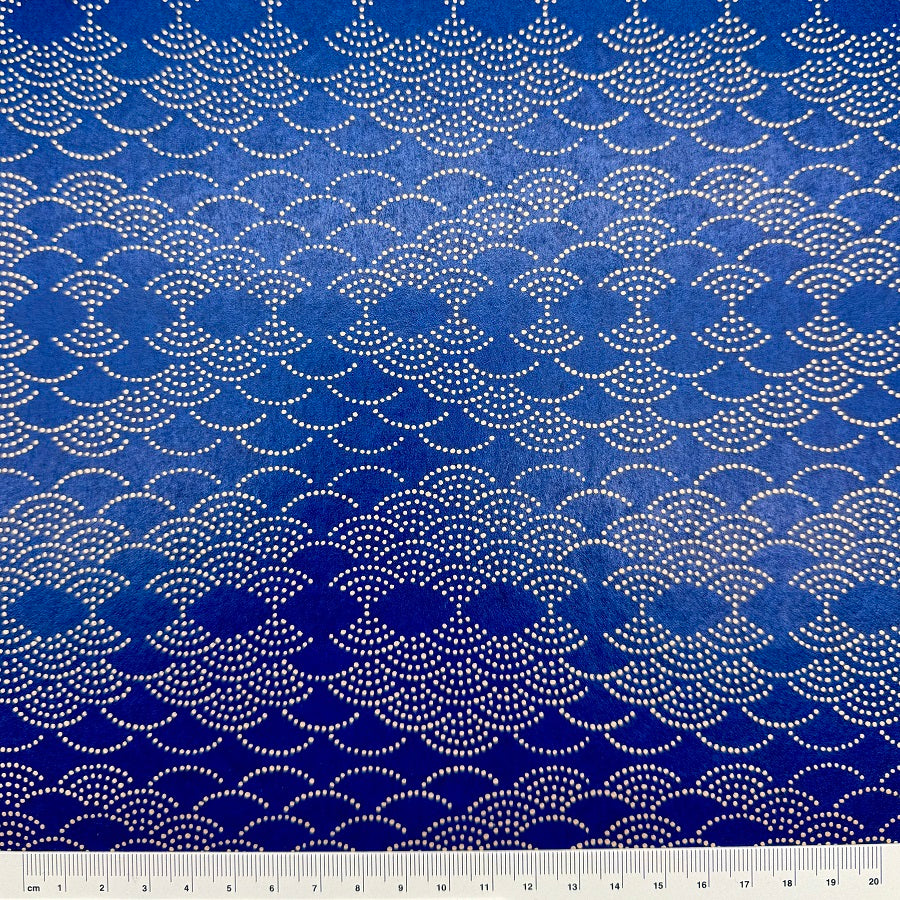 Urushi-Style Washi – Raised Lacquer Japanese Decorative Paper (Seigaiha - Blue) U012