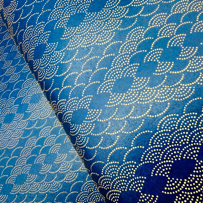 Urushi-Style Washi – Raised Lacquer Japanese Decorative Paper (Seigaiha - Blue) U012