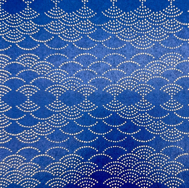 Urushi-Style Washi – Raised Lacquer Japanese Decorative Paper (Seigaiha - Blue) U012