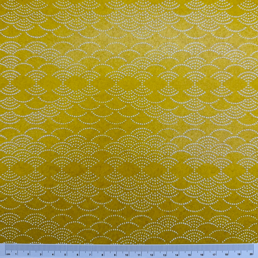 Urushi-Style Washi – Raised Lacquer Japanese Decorative Paper (Seigaiha - Mustard) U013