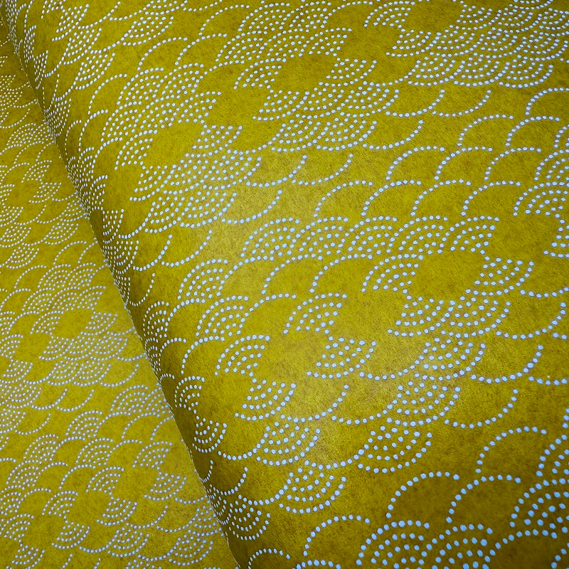 Urushi-Style Washi – Raised Lacquer Japanese Decorative Paper (Seigaiha - Mustard) U013