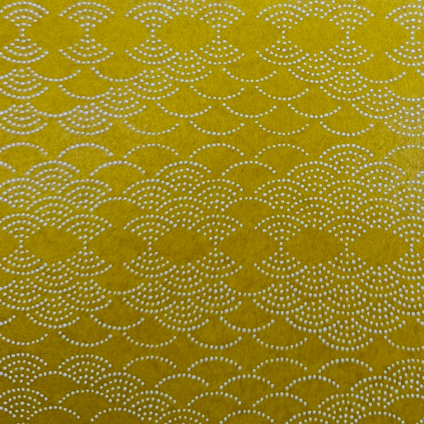 Urushi-Style Washi – Raised Lacquer Japanese Decorative Paper (Seigaiha - Mustard) U013