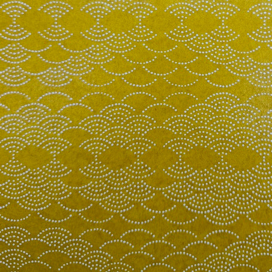 Urushi-Style Washi – Raised Lacquer Japanese Decorative Paper (Seigaiha - Mustard) U013