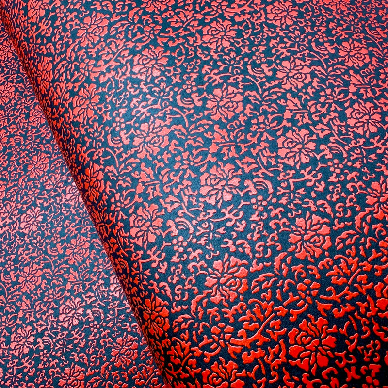Urushi-Style Washi – Raised Lacquer Japanese Decorative Paper (Arabesque Peony) U016