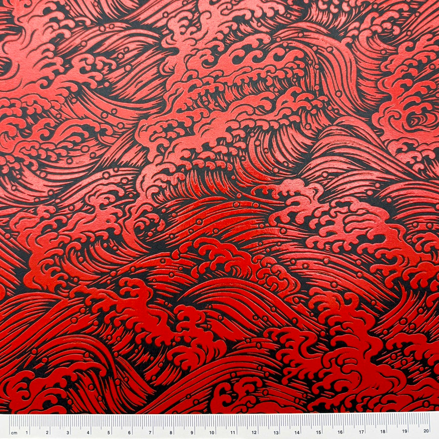 Urushi-Style Washi – Raised Lacquer Japanese Decorative Paper (Wave) U017