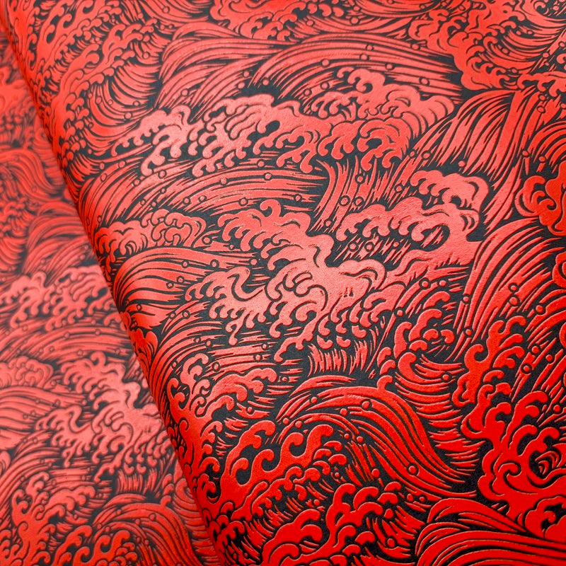 Urushi-Style Washi – Raised Lacquer Japanese Decorative Paper (Wave) U017