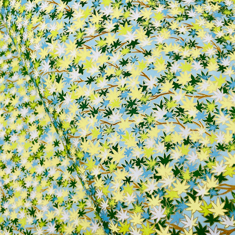 Japanese Yuzen Washi Paper - Maple Leaves -  Green - Y1287