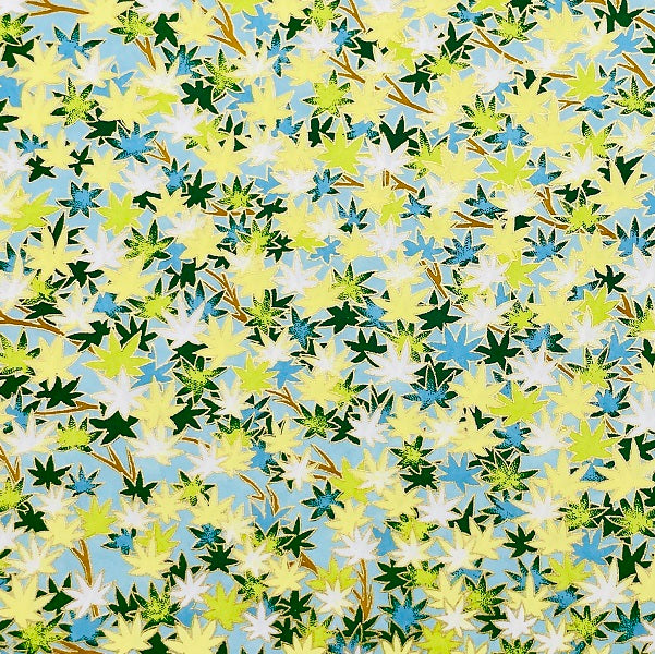 Japanese Yuzen Washi Paper - Maple Leaves -  Green - Y1287