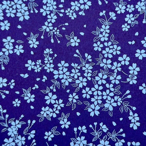 Japanese Yuzen Washi Paper - Cherry Blossoms - Blue - Y1302