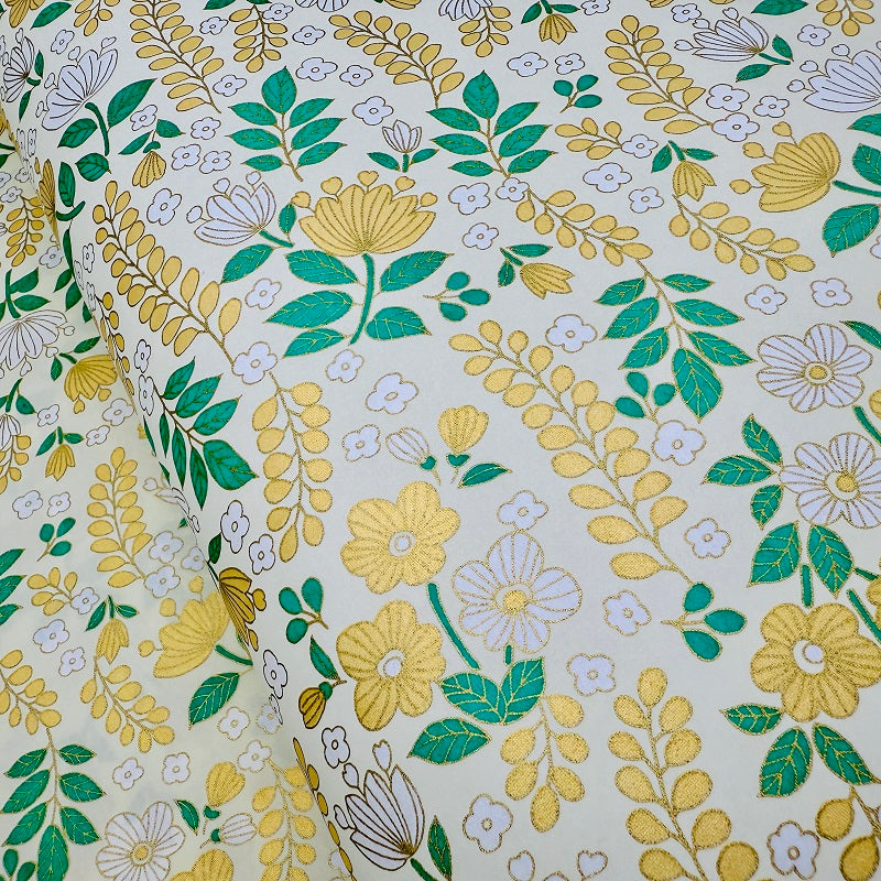 Japanese Yuzen Washi Paper - Flowers - Cream, Gold - Y1303