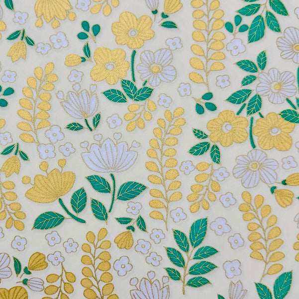 Japanese Yuzen Washi Paper - Flowers - Cream, Gold - Y1303
