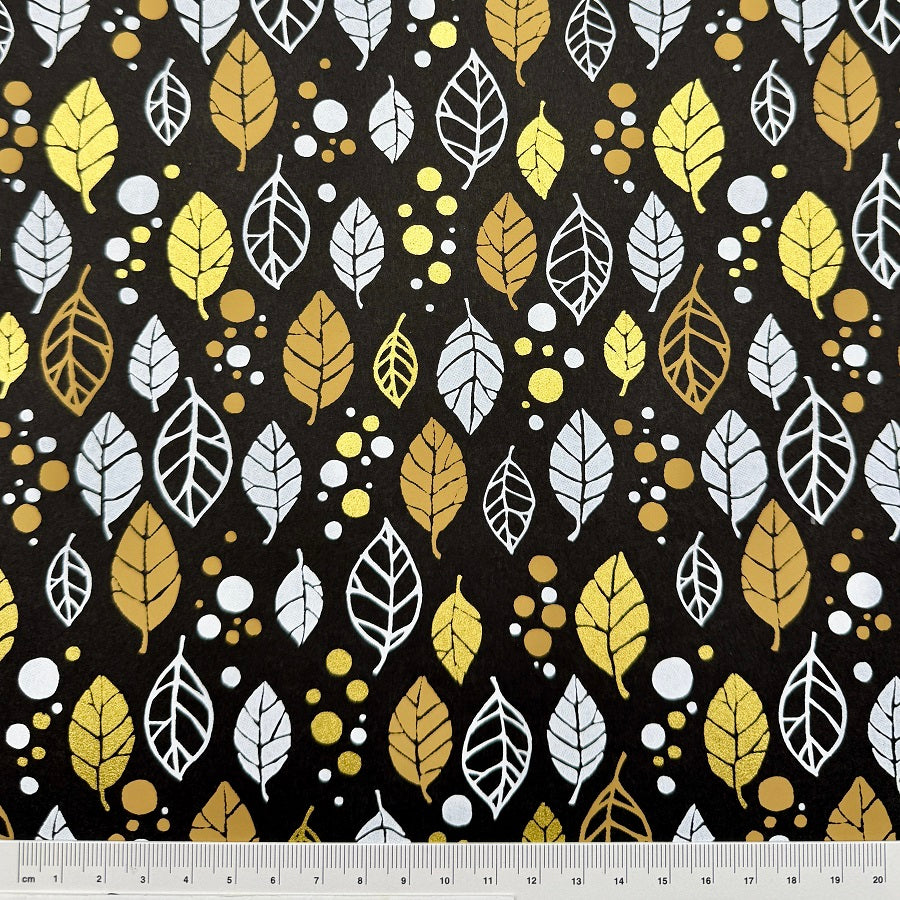 Japanese Yuzen Washi Paper - Leaves - Black - Y1305