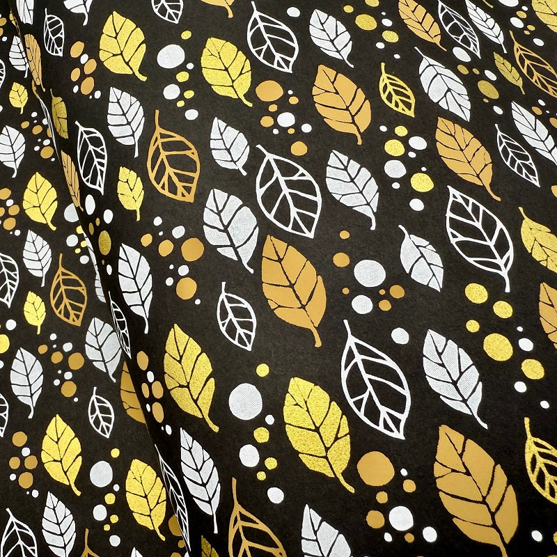 Japanese Yuzen Washi Paper - Leaves - Black - Y1305