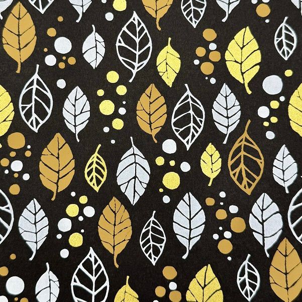 Japanese Yuzen Washi Paper - Leaves - Black - Y1305