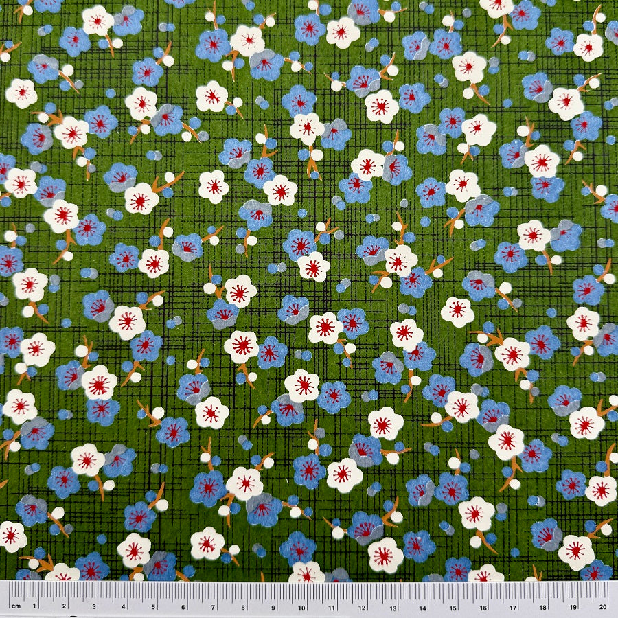 Japanese Yuzen Washi Paper - Plum Blossoms - Matcha Green - Y1308