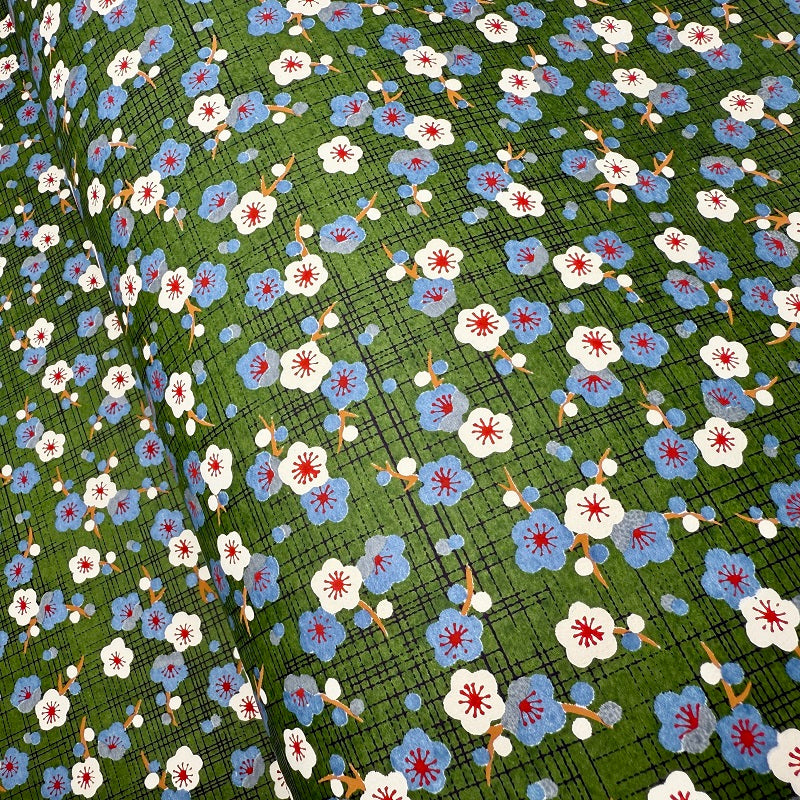 Japanese Yuzen Washi Paper - Plum Blossoms - Matcha Green - Y1308